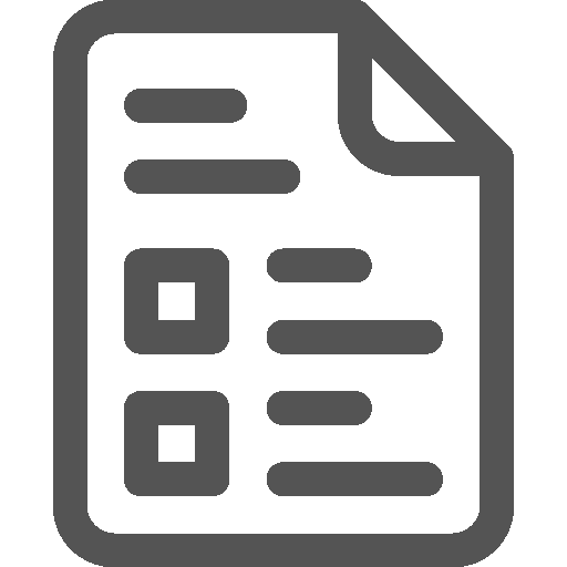 Ícone de uma folha com campos para escrever ou assinalar: utilizado para representar o link para formulários e solicitações